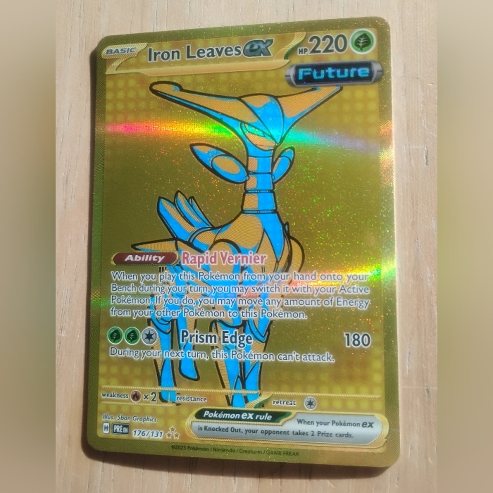 NM Hyper Rare Gold Holo Iron Leaves EX 176/131 Prismatic Evolutions Pokemon Card